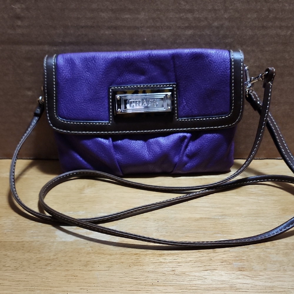 Chaps Purple Crossbody Bag with Brown Trim